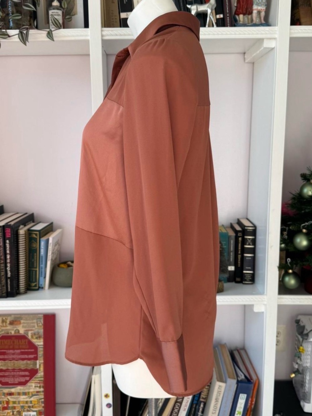 Mango Rust Button-Front Long-Sleeve Blouse - Picture 2 of 5